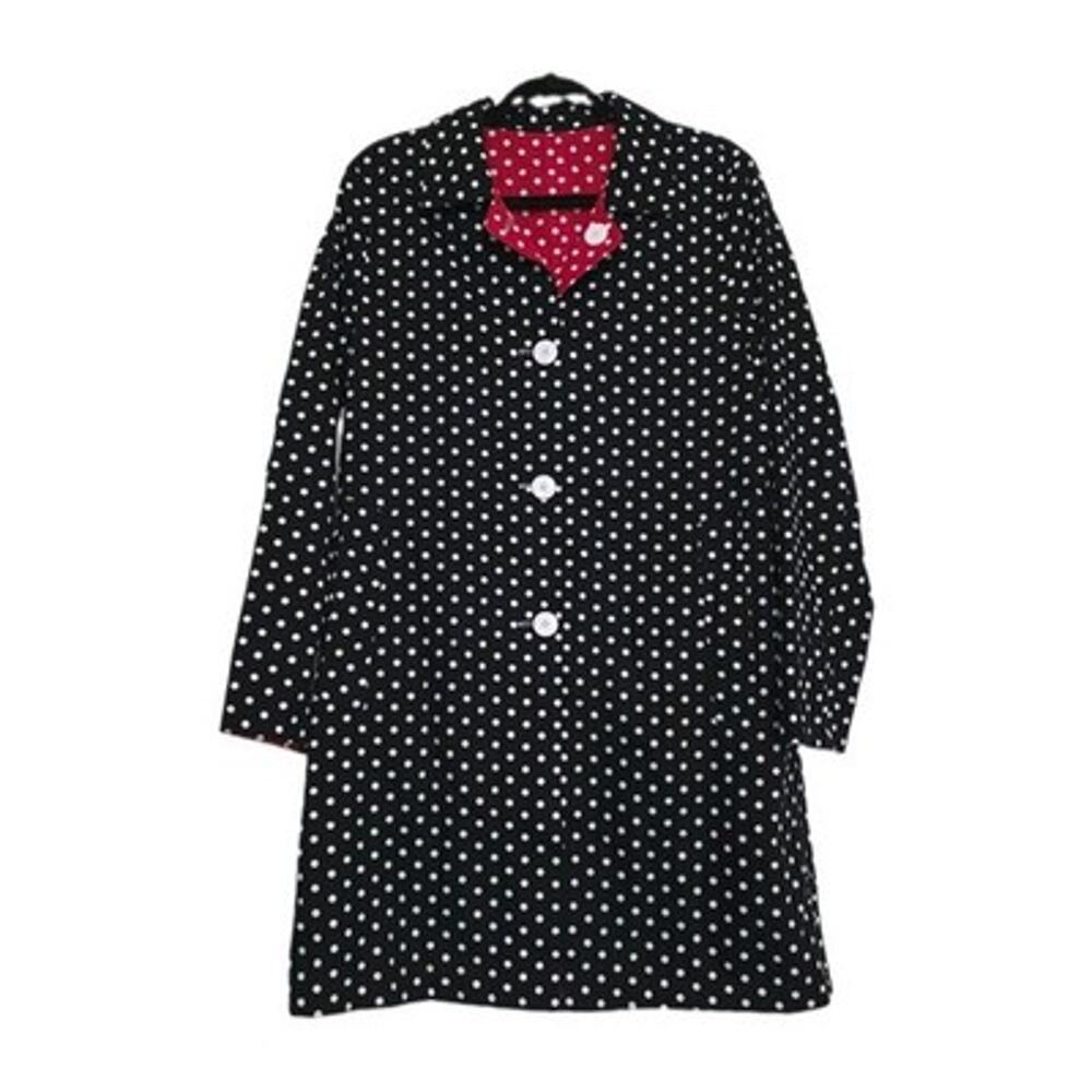Vintage Polka Dot Coat Womens Size 6 Black White Classic Button Up Trench